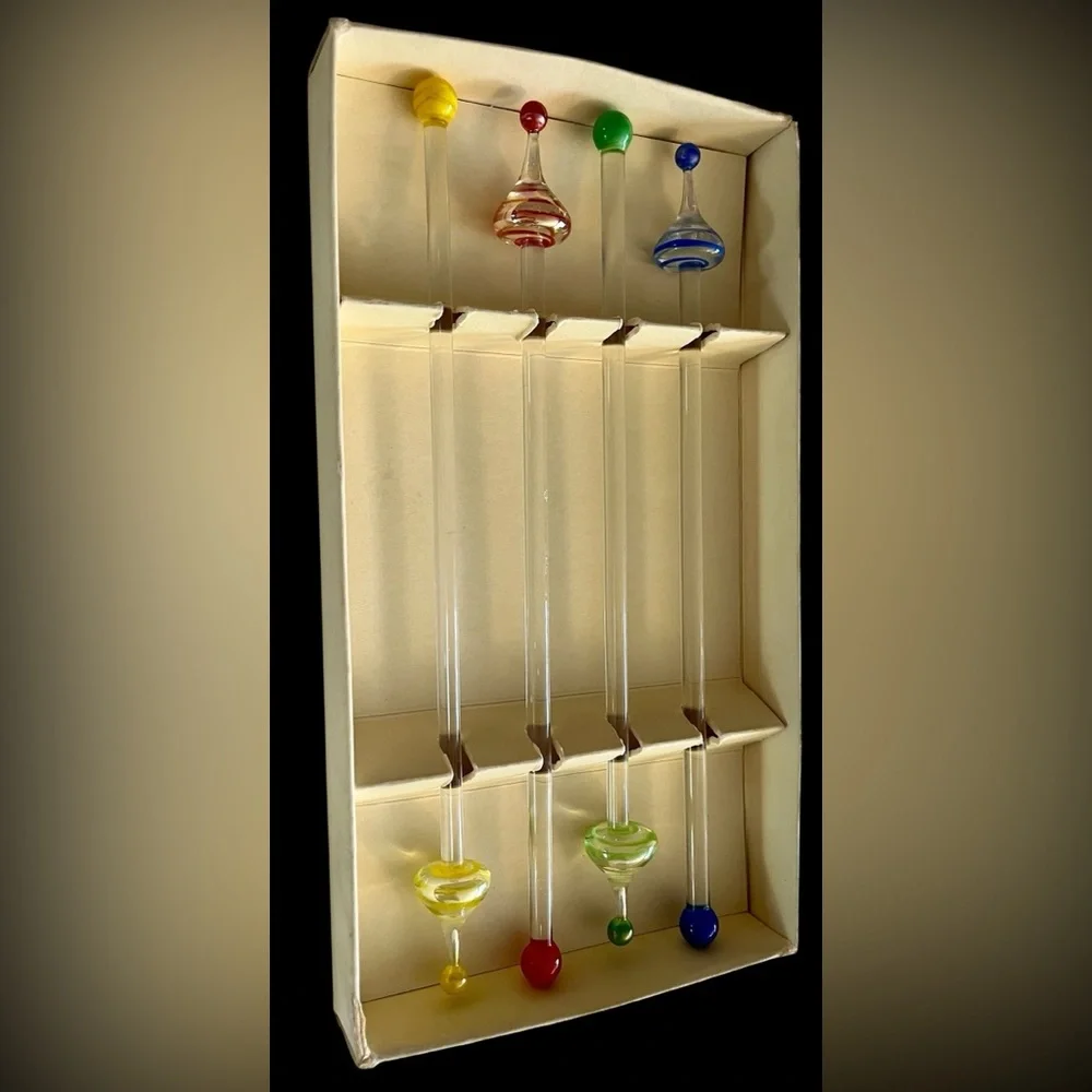 Set of Glass Stir Sticks with Colorful Accents